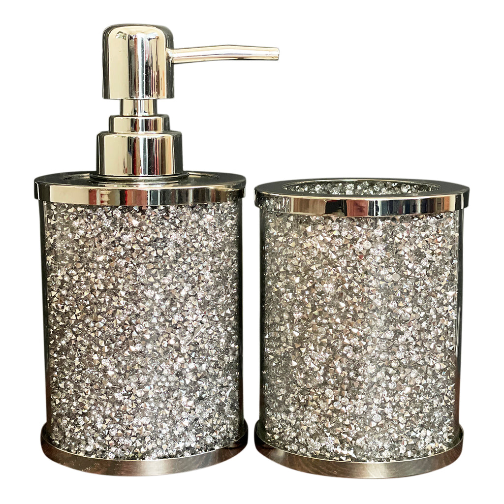 Dwellza Silver Mosaic Bathroom Tumbler Holder (3 inch x 3 inch x 4.5 inch) - Decorative Rinse Cup for Water- Durable Resin Design- Best Tumblers for